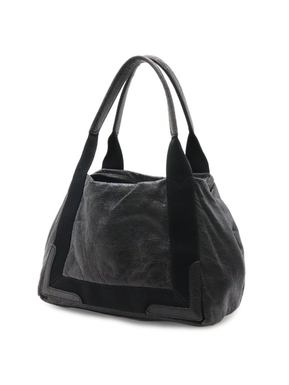 Balenciaga Navy Cabas S Logo Wrinkled Tote Leather Black - Picture 2 of 9